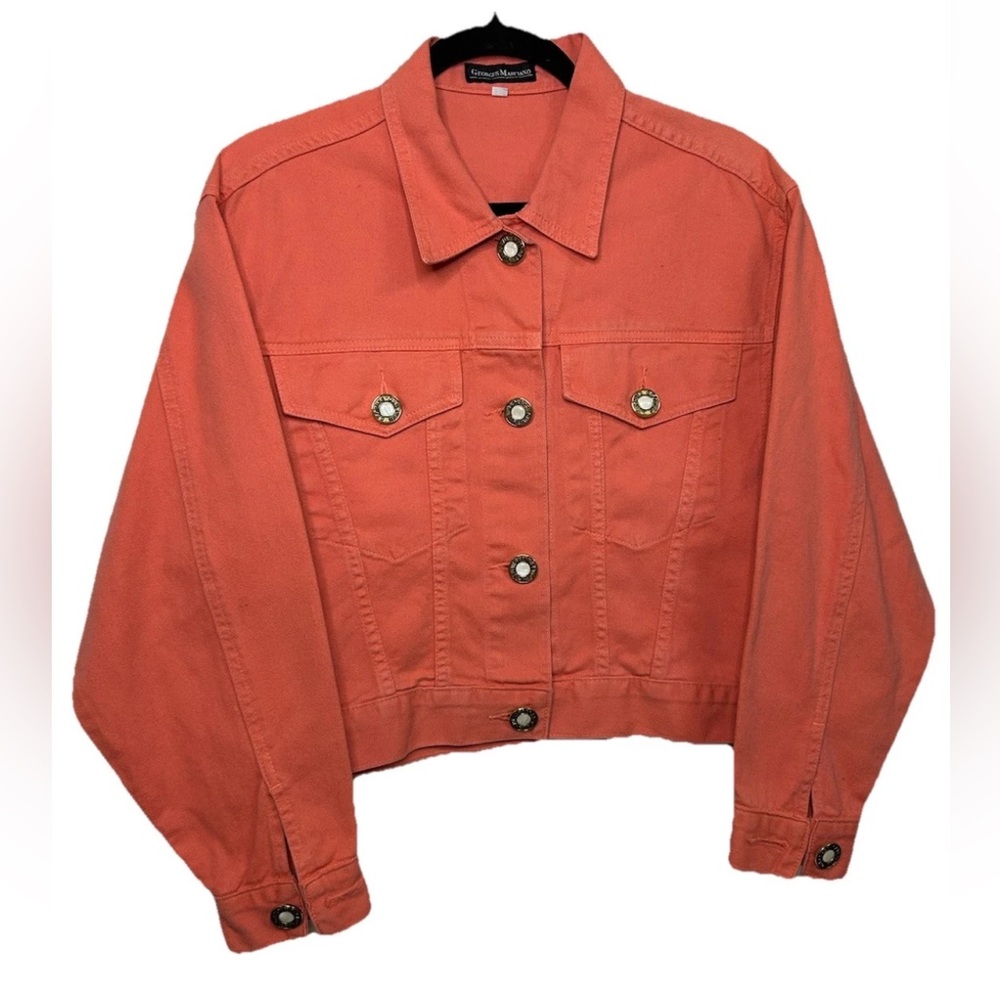 VTG Guess Georges Marciano Pink Oversized Cropped Denim Jacket Batwing Sleeves S
